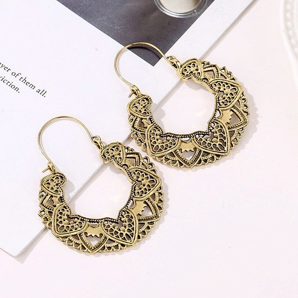 Any 2/$20! Gold Embellished Boho Ear Wire Hoop Earrings - Picture 2 of 8